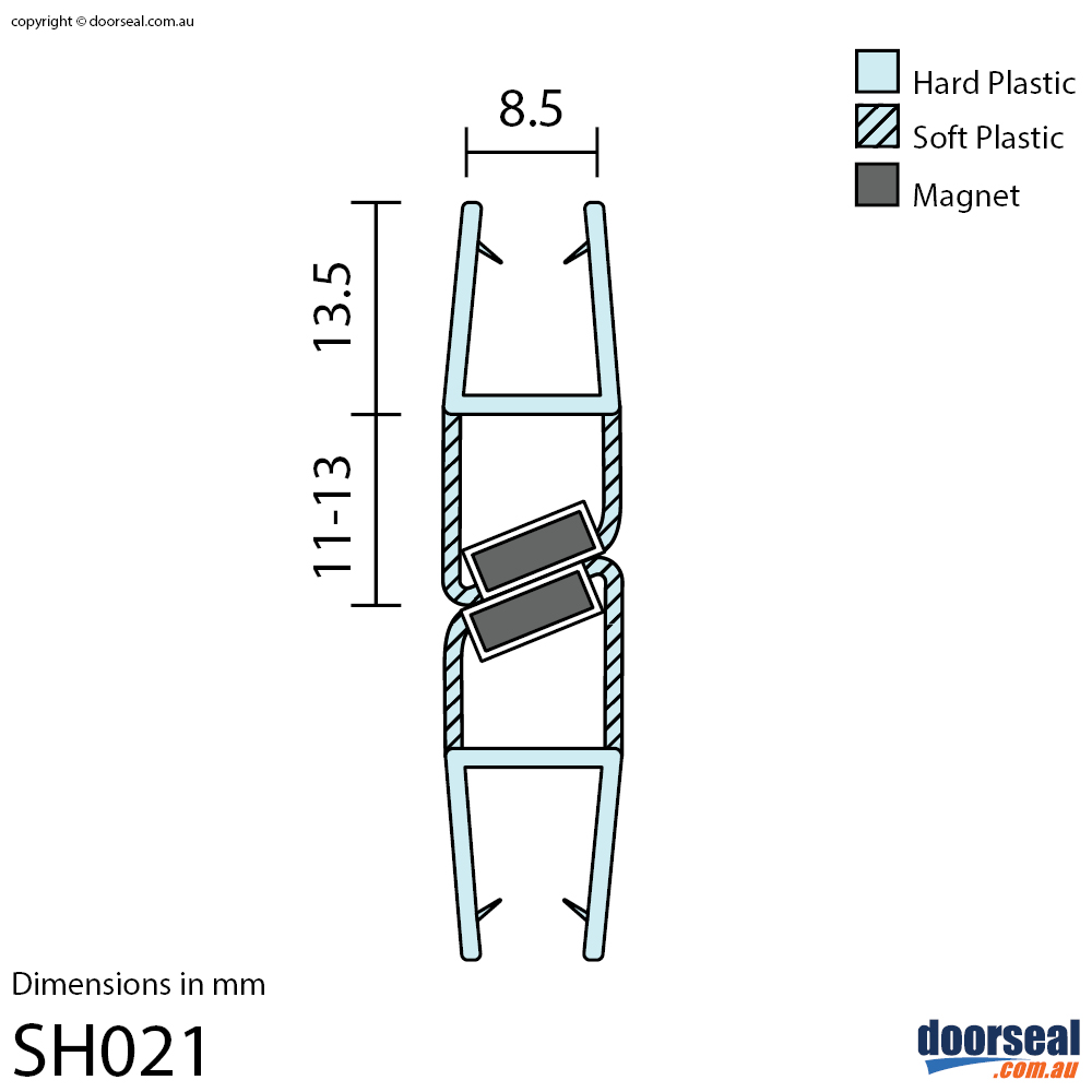 SH021 Magnetic Shower Screen Seal (8mm glass) | Doorseal.com.au